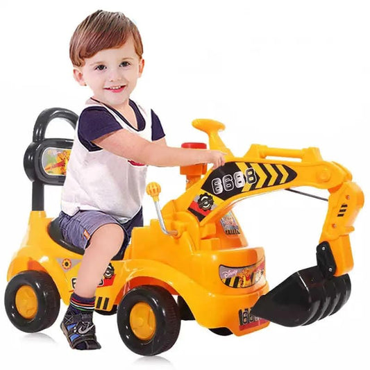 Kids Ride-On JCB Crane Push Car with Movable Digger, Music & Steering for Toddlers