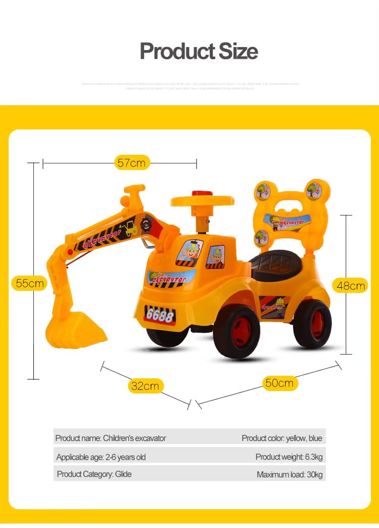 Kids Ride-On JCB Crane Push Car with Movable Digger, Music & Steering for Toddlers