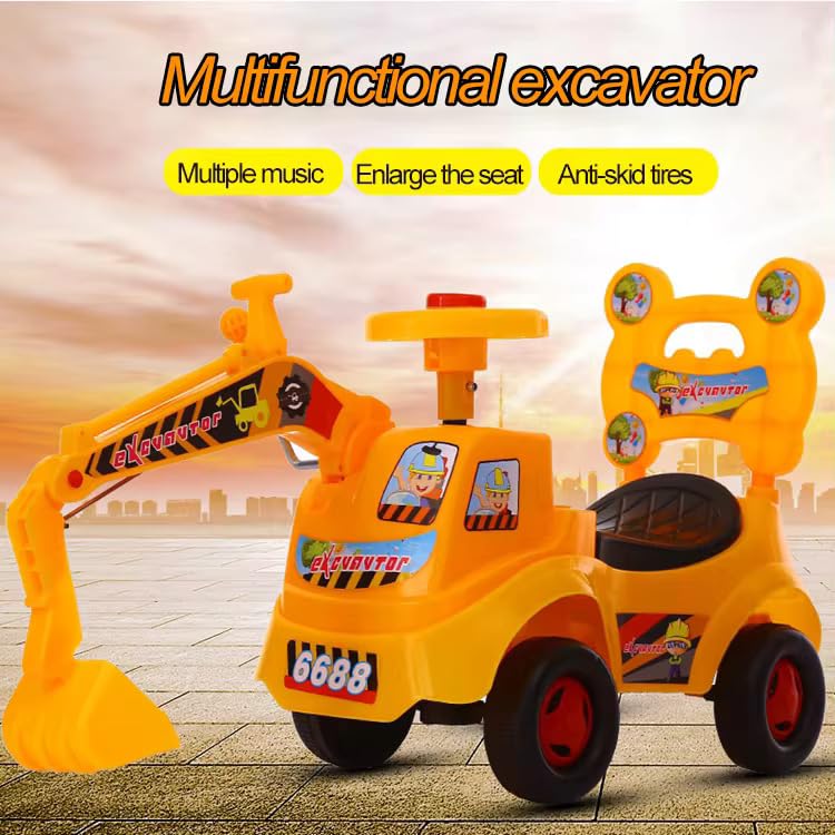 Kids Ride-On JCB Crane Push Car with Movable Digger, Music & Steering for Toddlers