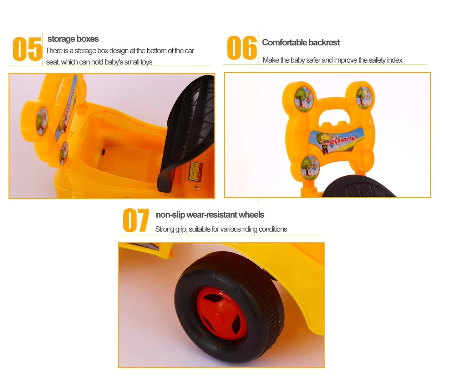 Kids Ride-On JCB Crane Push Car with Movable Digger, Music & Steering for Toddlers